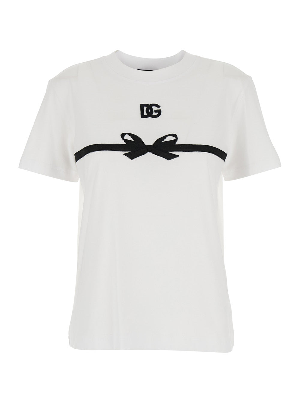 Dolce &amp; Gabbana Women White Crewneck T-Shirt With Logo Print On The Front In Cotton Woman by Luosophy