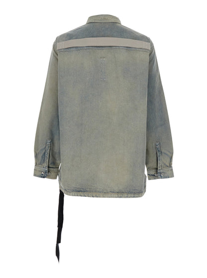 Drkshdw Men Light Blue Jacket With Classic Collar And Drawstring Detail On The Waist In Denim Man by Luosophy