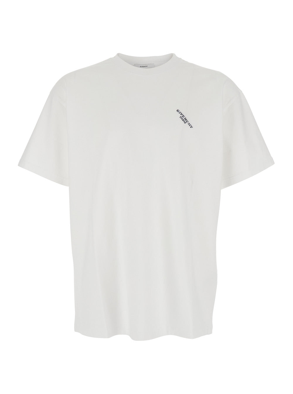 Givenchy Men White T-Shirt With Diagonal Embroidered Logo In Cotton Man by Luosophy