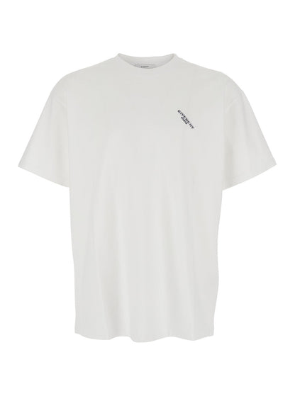 Givenchy Men White T-Shirt With Diagonal Embroidered Logo In Cotton Man by Luosophy