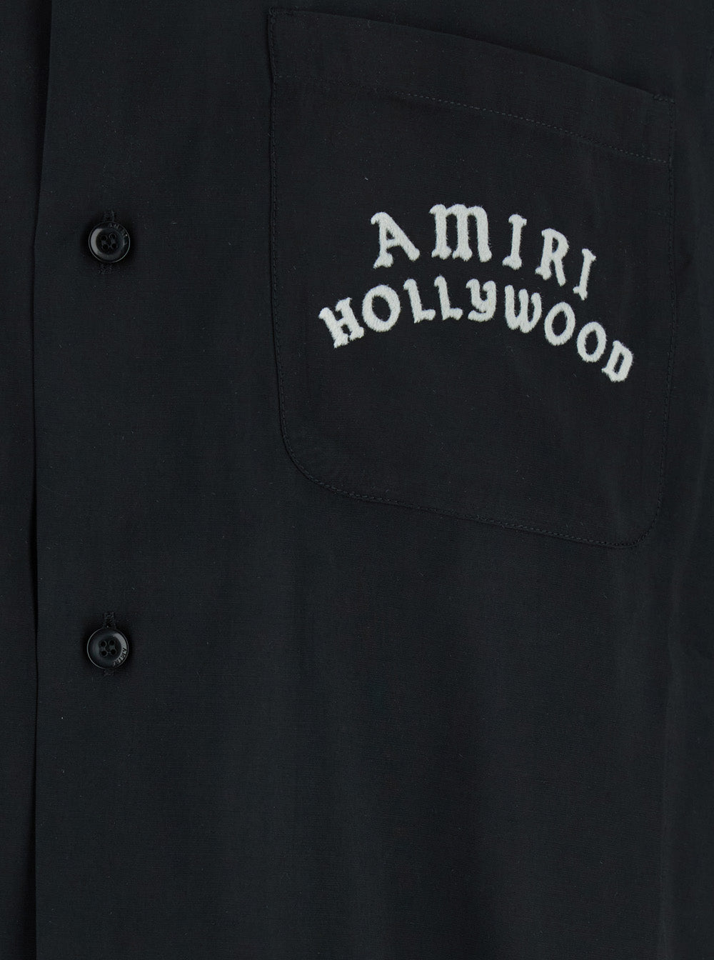 Amiri Men Black Shirt With Cuban Collar And Logo Lettering On Front In Modal Man by Luosophy
