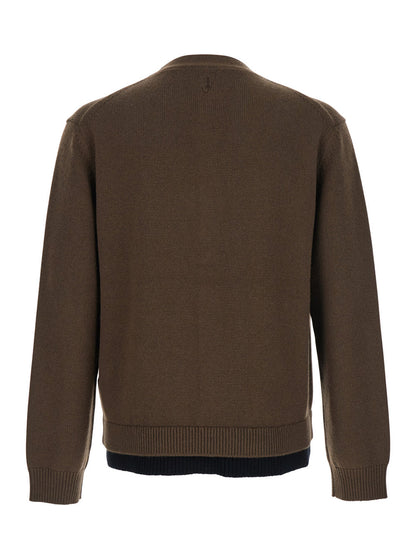 Jw Anderson Men Brown Cardigan With V-Neck And Layered Design In Fabric Man by Luosophy