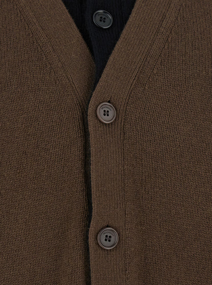 Jw Anderson Men Brown Cardigan With V-Neck And Layered Design In Fabric Man by Luosophy