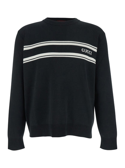 Gucci Men Black Sweater With Logo Lettering On The Front In Wool Man by Luosophy