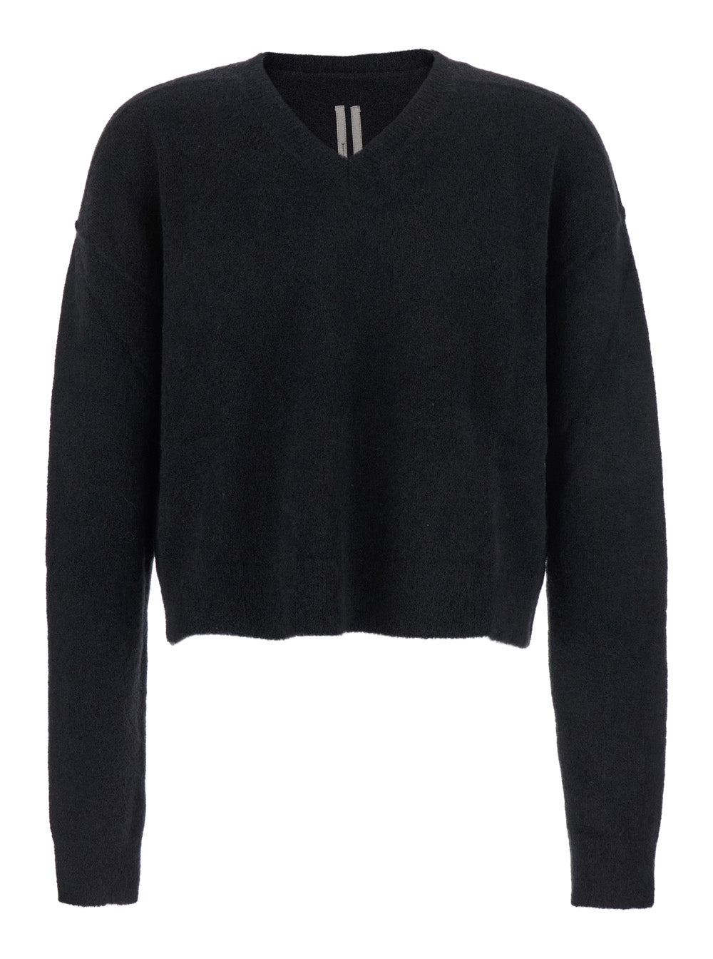 Rick Owens Men Black Sweater With V Neck And Dropped Shoulders In Wool Blend Man by Luosophy