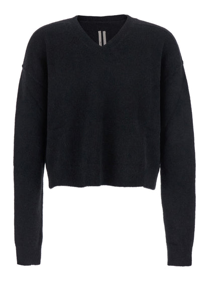 Rick Owens Men Black Sweater With V Neck And Dropped Shoulders In Wool Blend Man by Luosophy