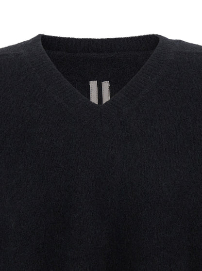 Rick Owens Men Black Sweater With V Neck And Dropped Shoulders In Wool Blend Man by Luosophy