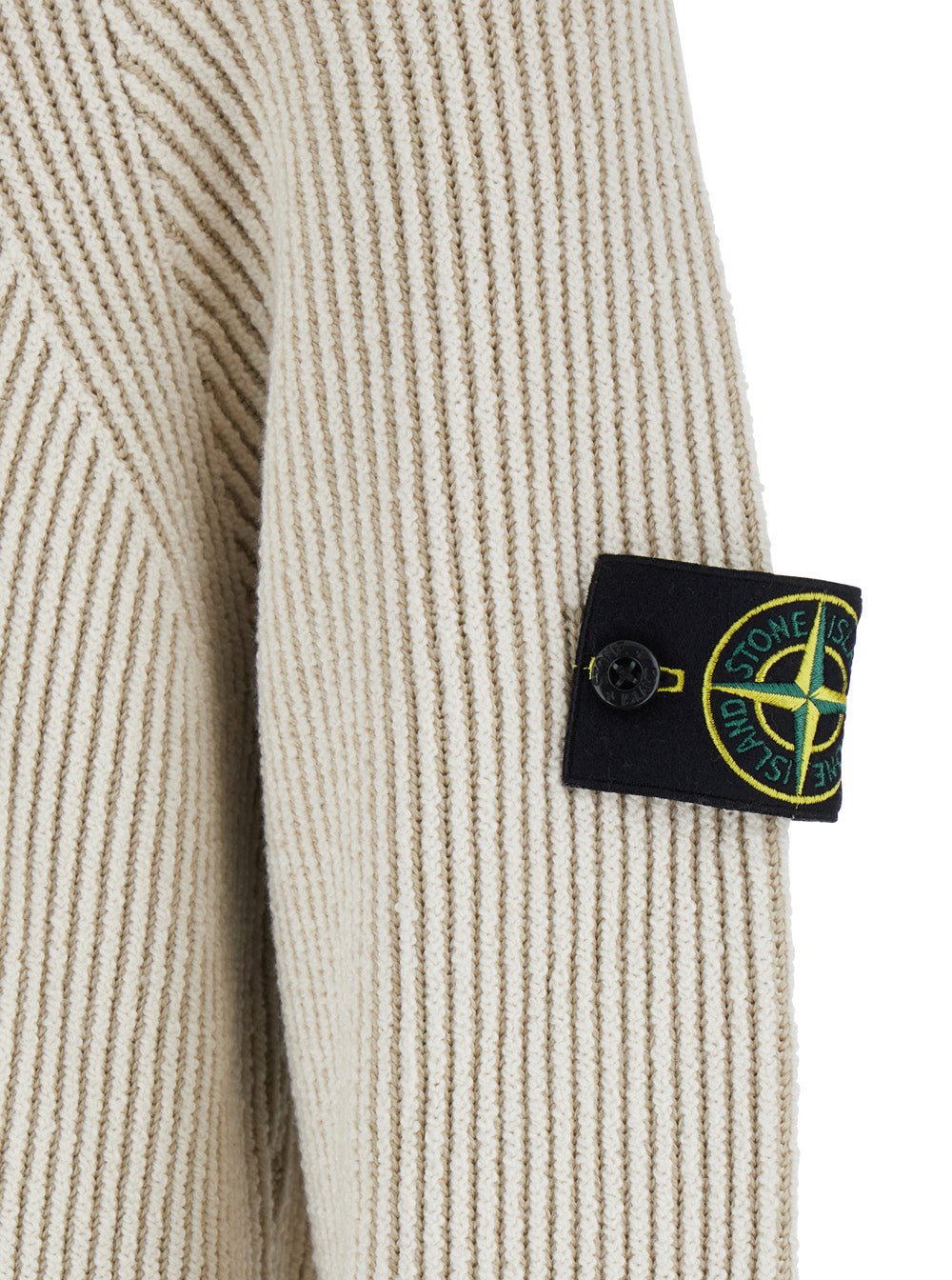 Stone Island Men White Sweater With Logo Patch On The Sleeve And Front Half Zip Closure In Wool Stretch Man by Luosophy