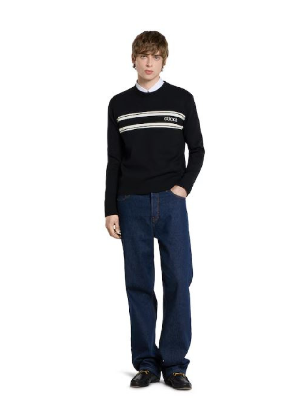 Gucci Men Black Sweater With Logo Lettering On The Front In Wool Man by Luosophy