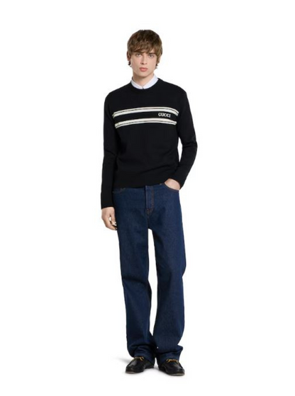 Gucci Men Black Sweater With Logo Lettering On The Front In Wool Man by Luosophy
