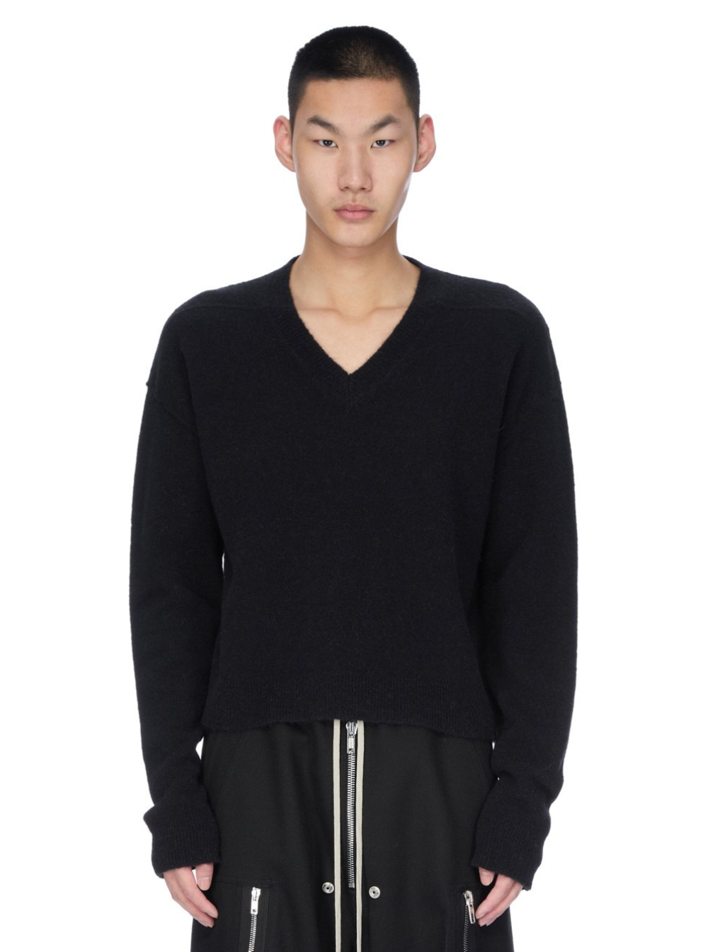 Rick Owens Men Black Sweater With V Neck And Dropped Shoulders In Wool Blend Man by Luosophy