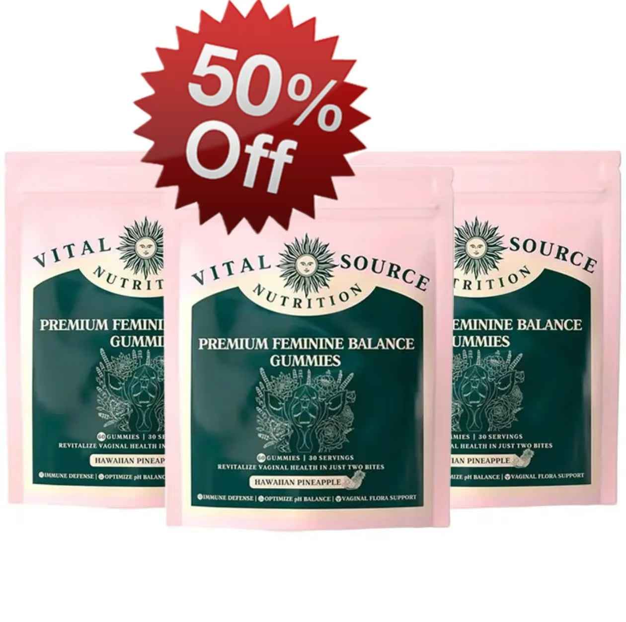 Vital Source Nutrition - Premium Feminine Balance Gummies - for Women’s Health &amp; Wellness - Immune Support - Vegan, Gluten-Free - Hawaiian Pineapple - 60 Gummies - 30 Servings