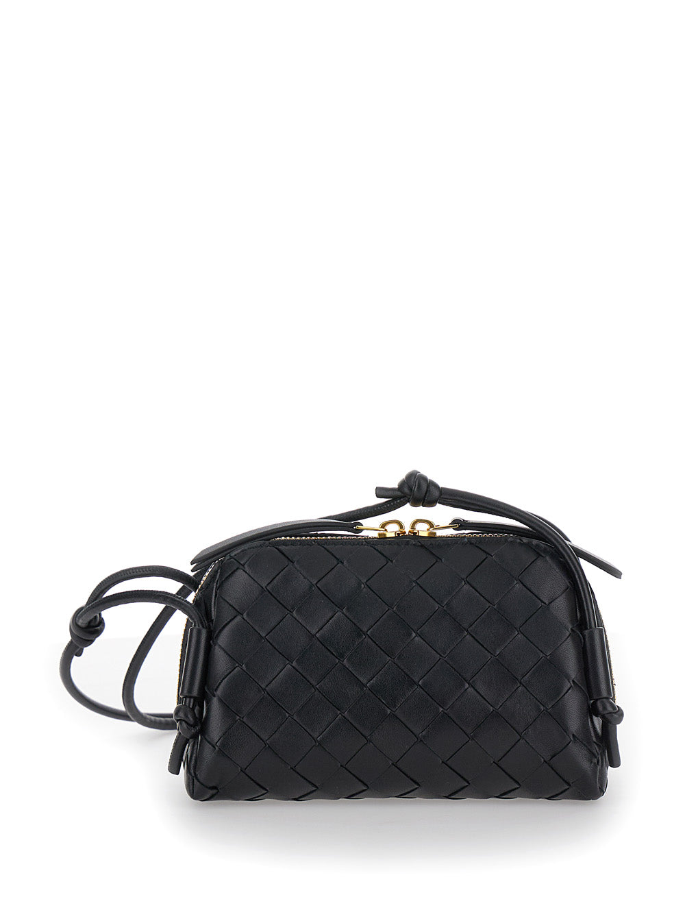 Bottega Veneta Women Black Concert Crossbody Bag With Intreccio Motif In Leather For Women by Luosophy