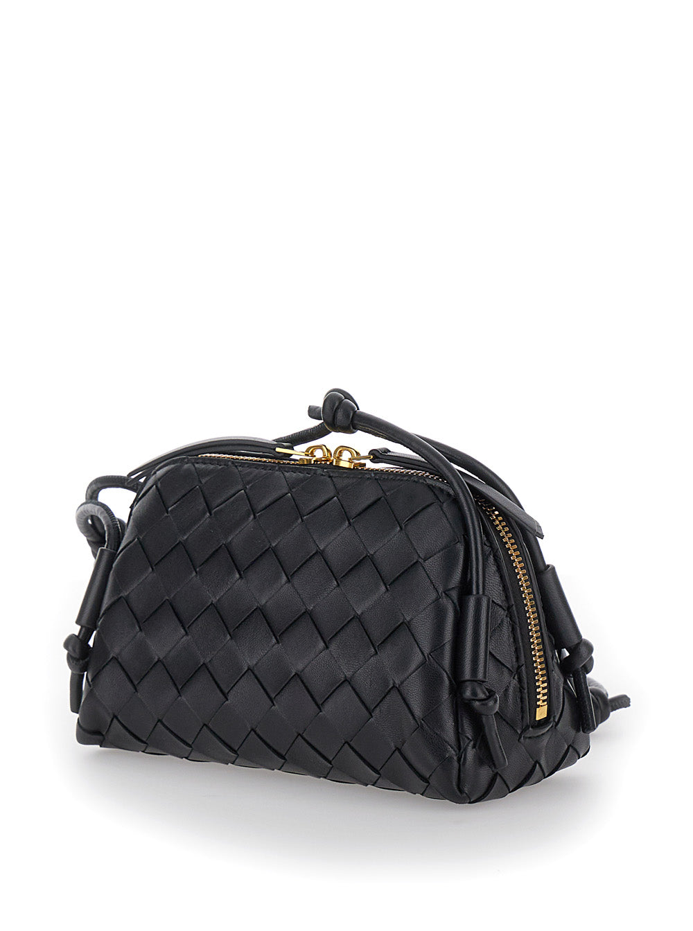 Bottega Veneta Women Black Concert Crossbody Bag With Intreccio Motif In Leather For Women by Luosophy