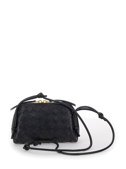 Bottega Veneta Women Black Concert Crossbody Bag With Intreccio Motif In Leather For Women by Luosophy