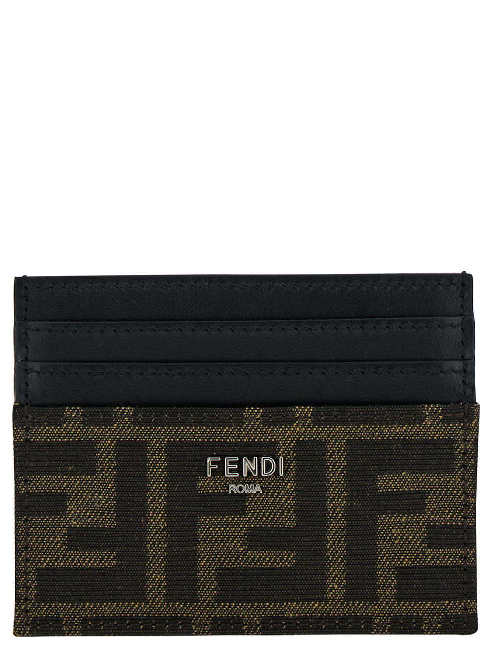 Fendi Men Ff Leather Cardholder With Metal Lettering Brown Men by Luosophy