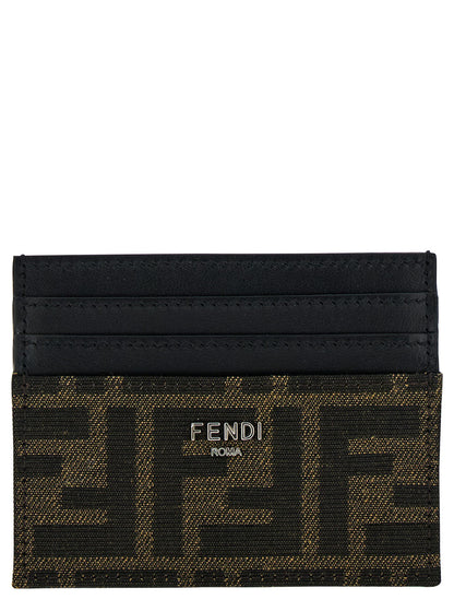 Fendi Men Ff Leather Cardholder With Metal Lettering Brown Men by Luosophy