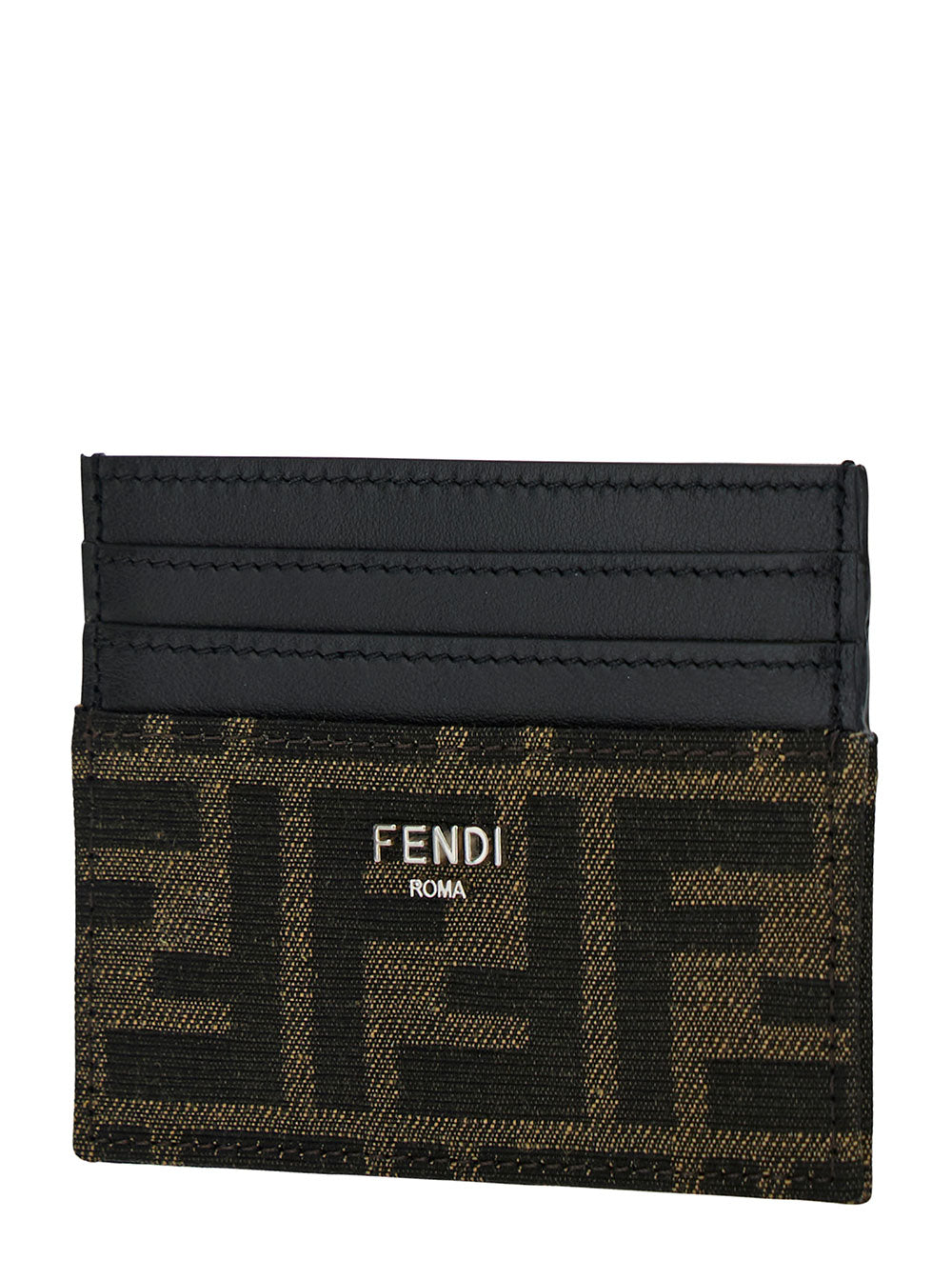 Fendi Men Ff Leather Cardholder With Metal Lettering Brown Men by Luosophy