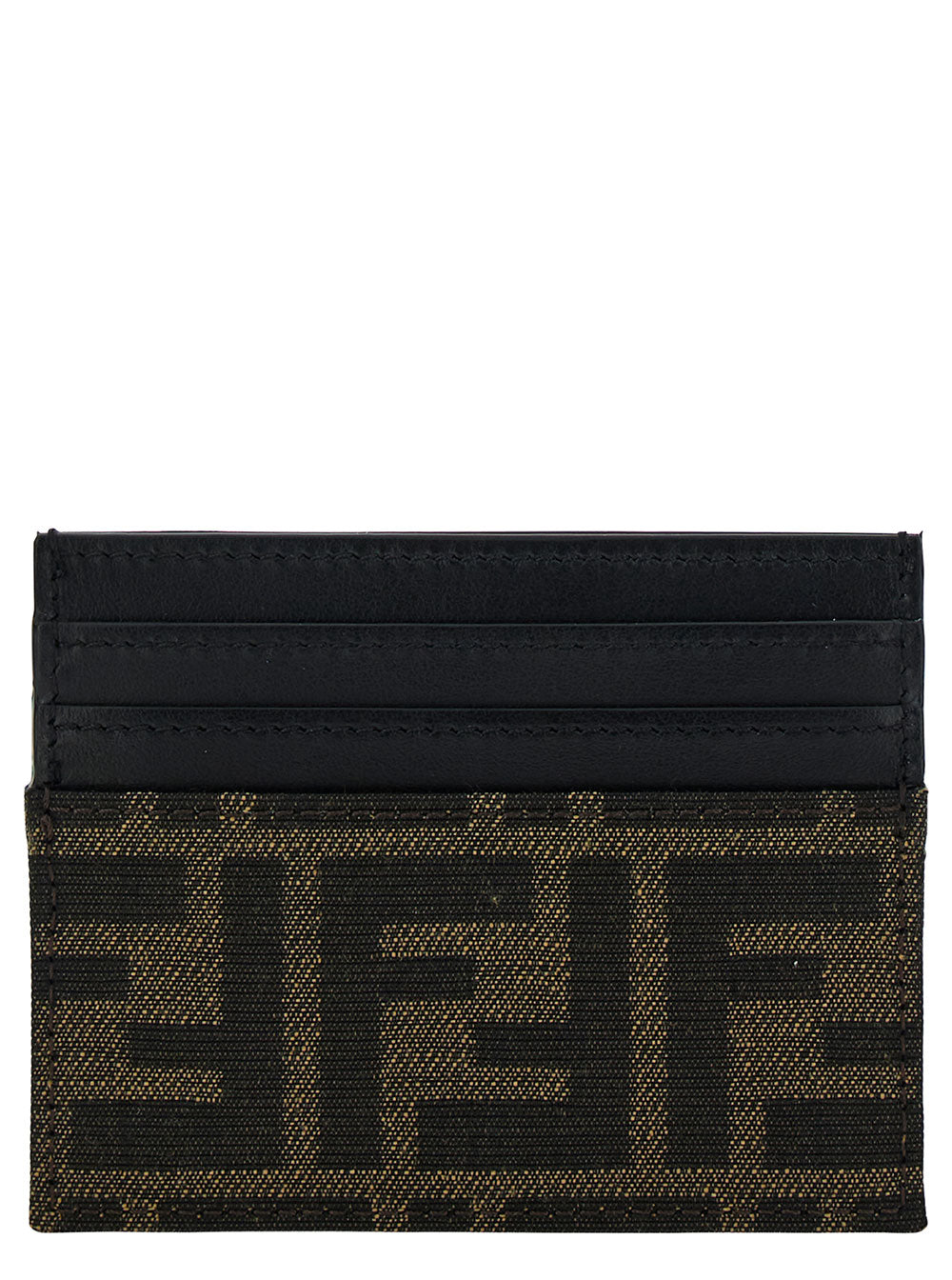 Fendi Men Ff Leather Cardholder With Metal Lettering Brown Men by Luosophy
