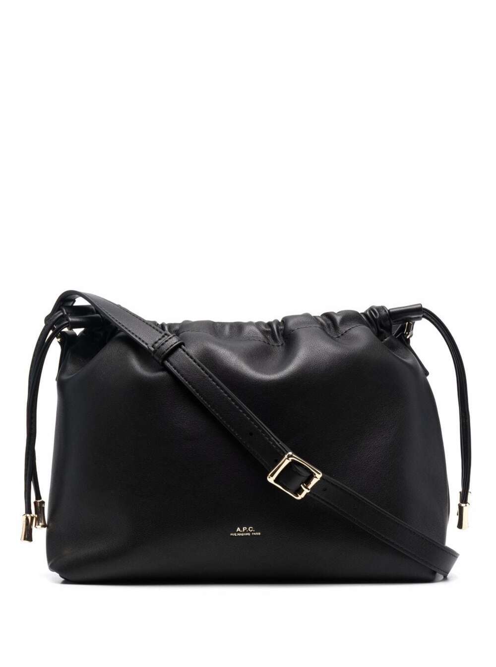 A.P.C. Women Black Crossbody Bag With Logo Lettering On The Front And Drawstring Closure In Ecoleather For Women by Luosophy