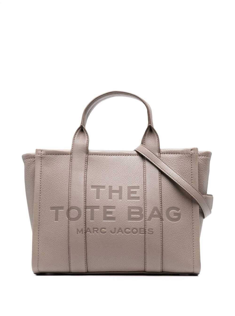 Marc Jacobs Women The Tote Bag Medium With Hammered Leather Logo Beige Women by Luosophy