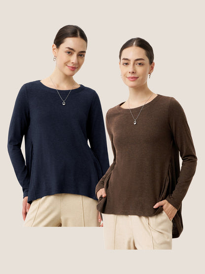 Wool Panelled Ruched Asymmetric Hem Top KALISTA by LINTICO