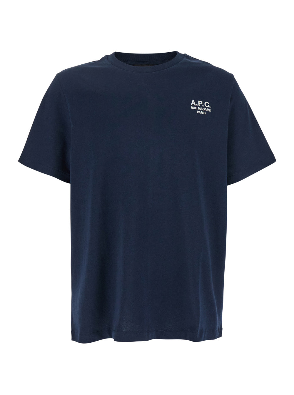 A.P.C. Men Blue Crew Neck T-Shirt With Embroidered Logo On Front In Cotton Man by Luosophy