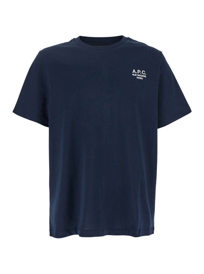 A.P.C. Men Blue Crew Neck T-Shirt With Embroidered Logo On Front In Cotton Man by Luosophy