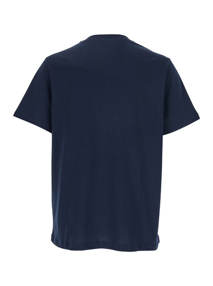 A.P.C. Men Blue Crew Neck T-Shirt With Embroidered Logo On Front In Cotton Man