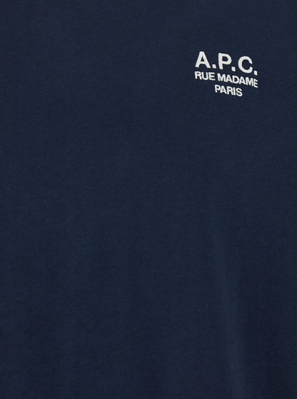 A.P.C. Men Blue Crew Neck T-Shirt With Embroidered Logo On Front In Cotton Man by Luosophy
