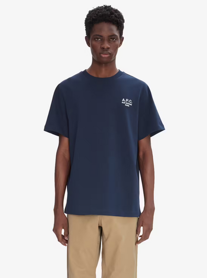 A.P.C. Men Blue Crew Neck T-Shirt With Embroidered Logo On Front In Cotton Man by Luosophy