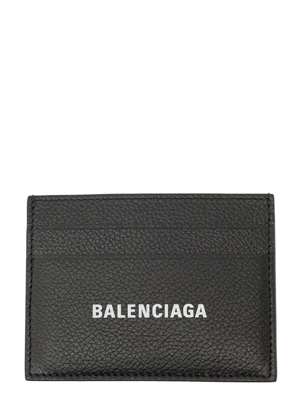 Balenciaga Men Black Card Holder With Contrasting Logo Lettering In Leather For Men by Luosophy