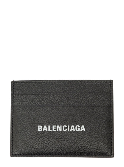 Balenciaga Men Black Card Holder With Contrasting Logo Lettering In Leather For Men by Luosophy