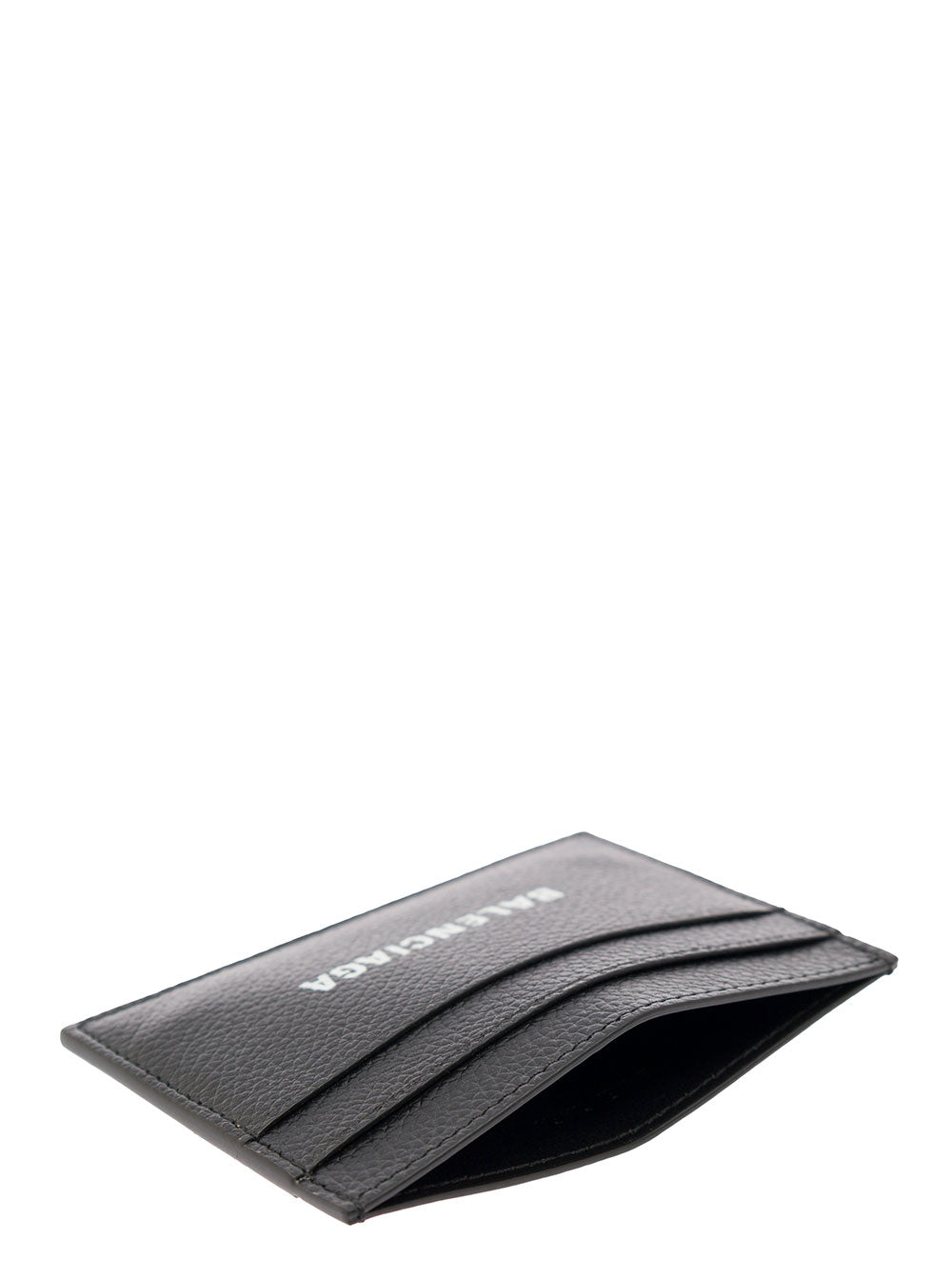 Balenciaga Men Black Card Holder With Contrasting Logo Lettering In Leather For Men by Luosophy