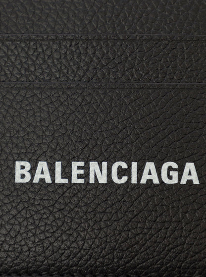 Balenciaga Men Black Card Holder With Contrasting Logo Lettering In Leather For Men by Luosophy