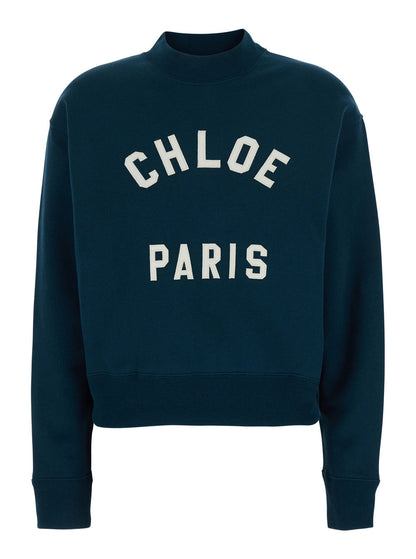 Chloé Women Crewneck Sweatshirt With Logo Lettering Print In Blue For Women by Luosophy