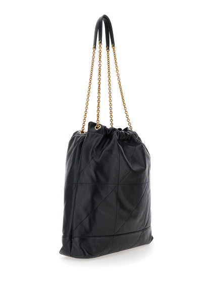 Saint Laurent Women Jamie Shoulder Bag With Two Top Handles With Chain And Cassandre Plate On The Front In Black Leather For Women by Luosophy