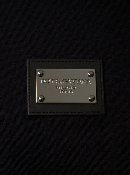 Dolce &amp; Gabbana Men Black T-Shirt With Logo Tag On The Front In Cotton For Men by Luosophy