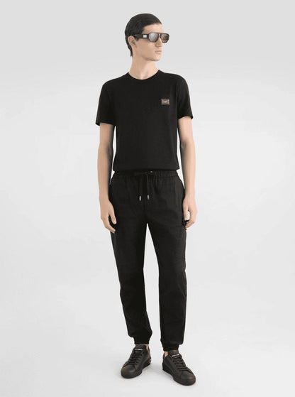 Dolce &amp; Gabbana Men Black T-Shirt With Logo Tag Detail On The Front In Cotton Man