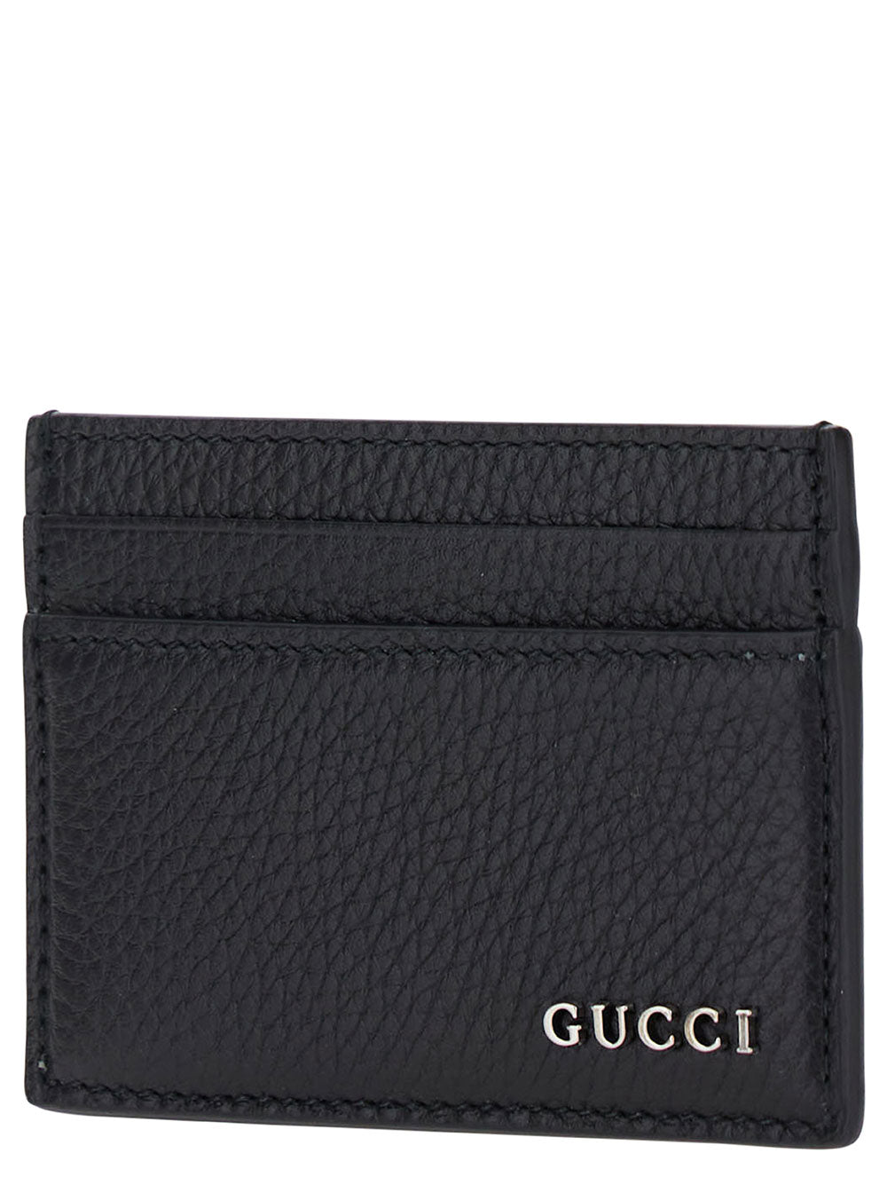 Gucci Men Black Card Holder With Logo Lettering Detail On The Front In Grained Leather For Men by Luosophy