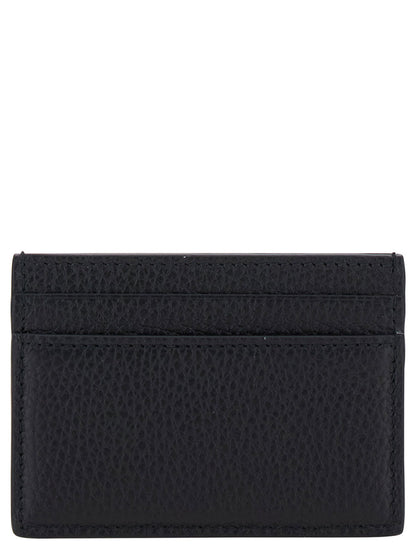 Gucci Men Black Card Holder With Logo Lettering Detail On The Front In Grained Leather For Men by Luosophy