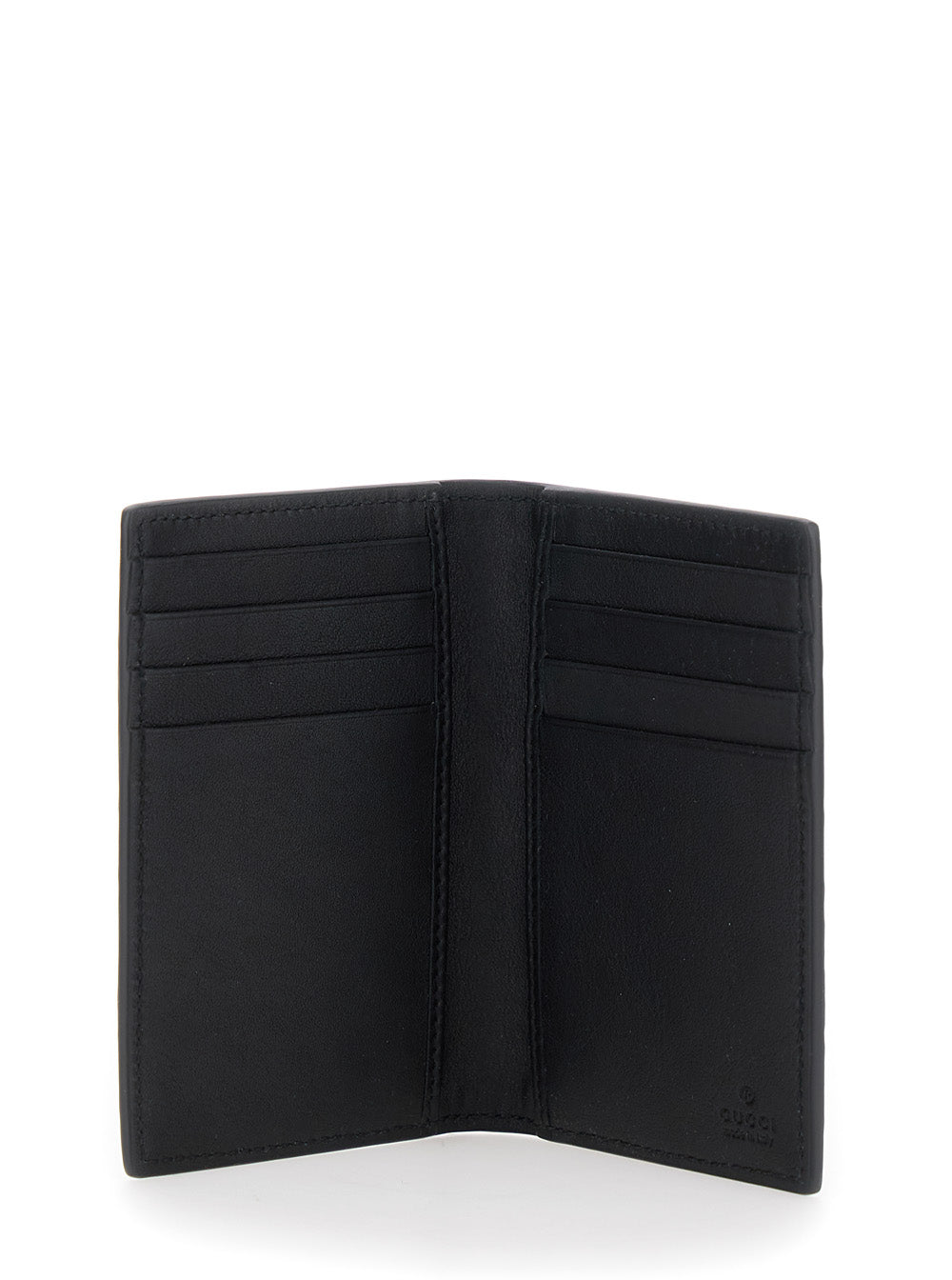 Gucci Men Black Gg Vertical Bi-Fold Wallet In Hammered Leather Man by Luosophy