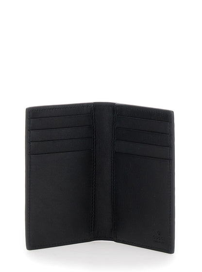 Gucci Men Black Gg Vertical Bi-Fold Wallet In Hammered Leather Man by Luosophy