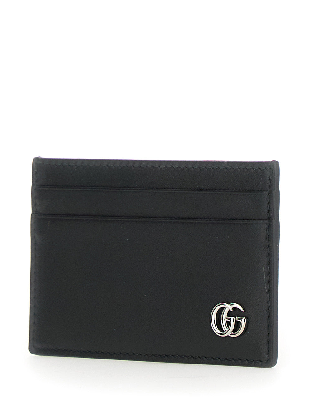 Gucci Men Card Holder With Gg Plate On The Front In Black Leather For Men by Luosophy