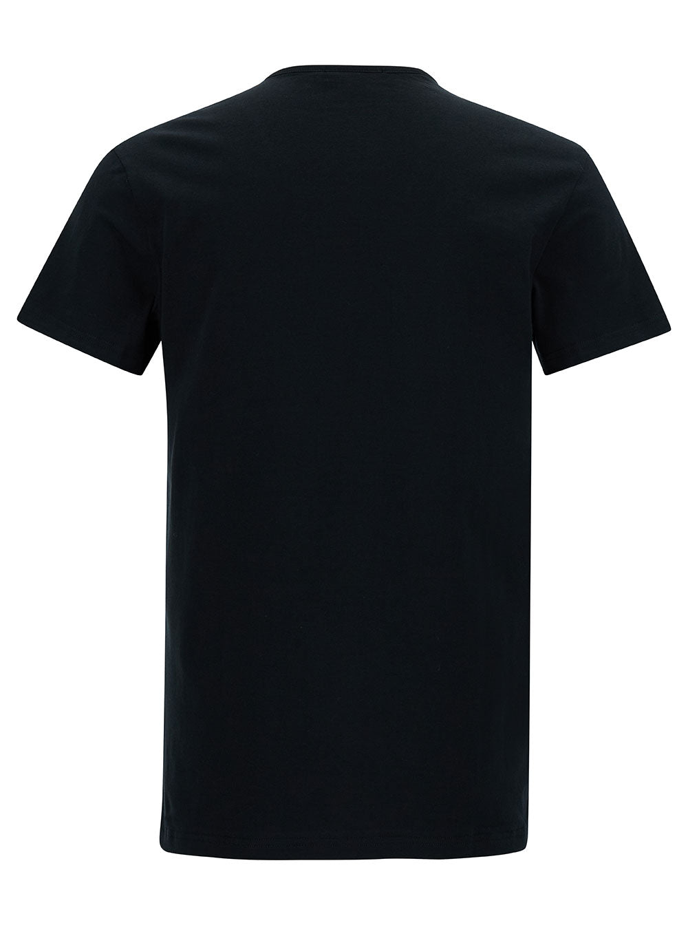Versace Men Black Crewneck T-Shirt With Medusa Logo Print In Stretch Cotton Man by Luosophy