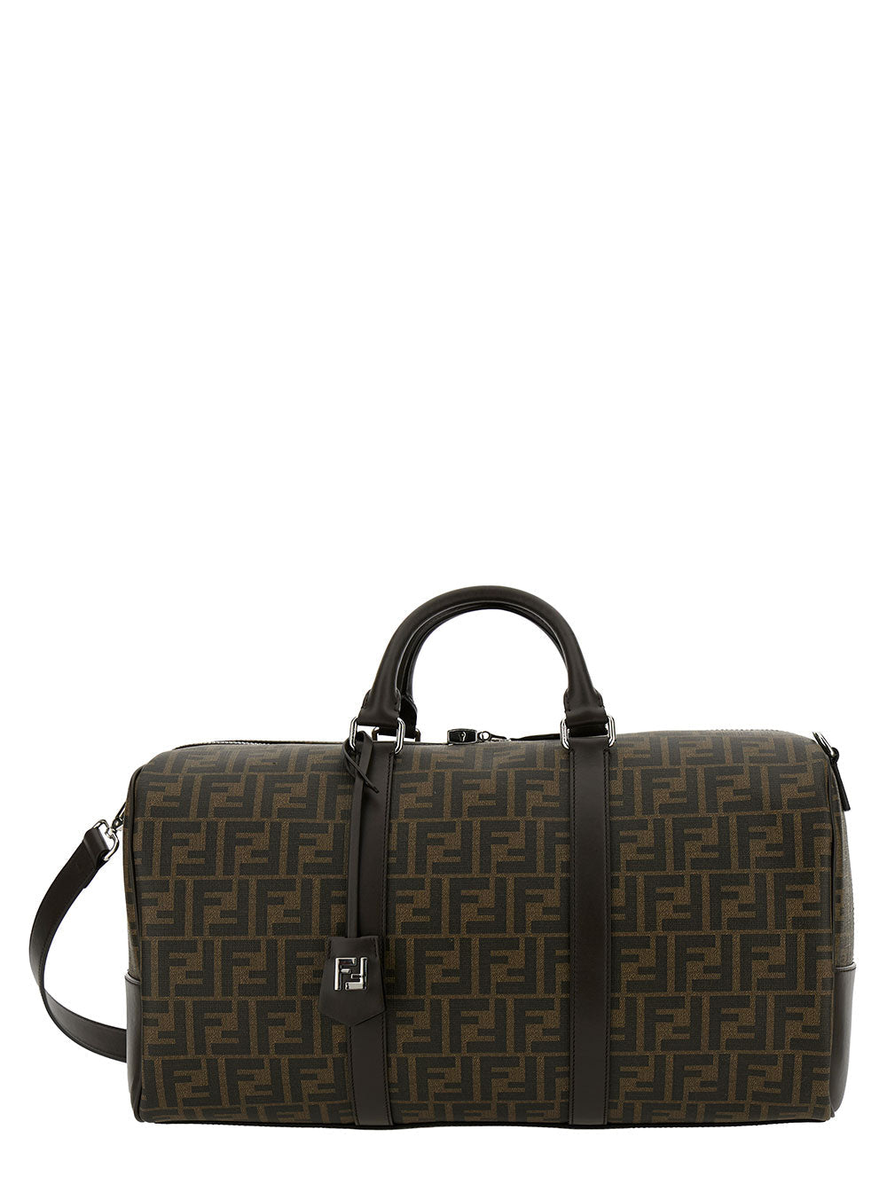 Fendi Men Brown Suitcase With All-Over Ff Motif And Ff Plate On The Front In Fabric For Men by Luosophy