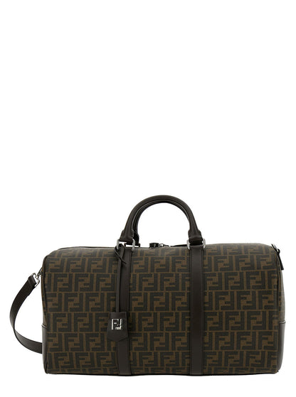 Fendi Men Brown Suitcase With All-Over Ff Motif And Ff Plate On The Front In Fabric For Men by Luosophy
