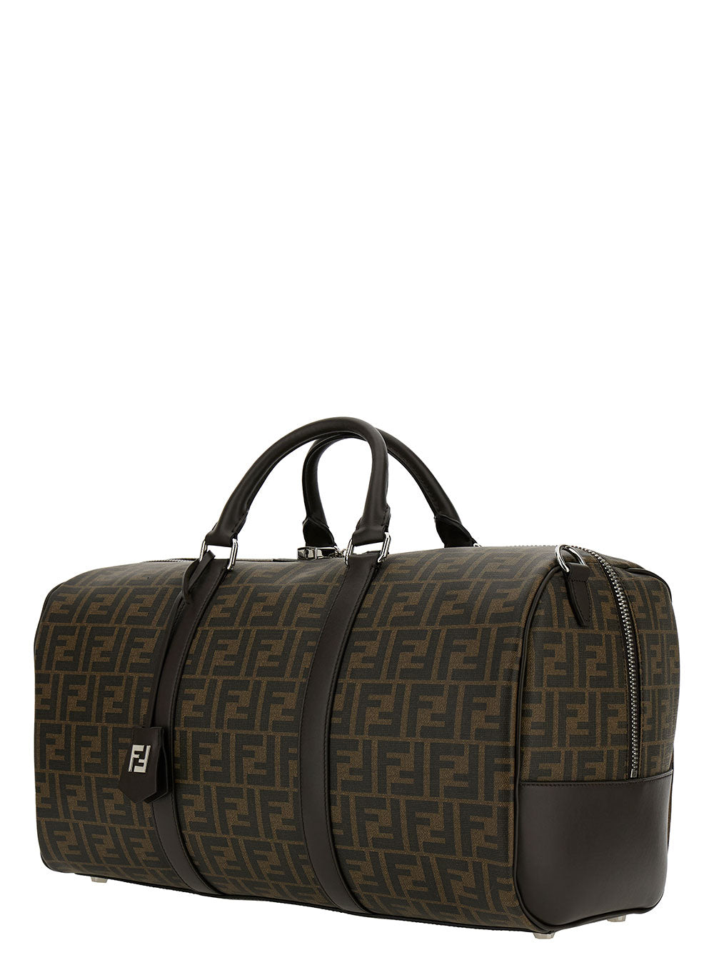 Fendi Men Brown Suitcase With All-Over Ff Motif And Ff Plate On The Front In Fabric For Men by Luosophy