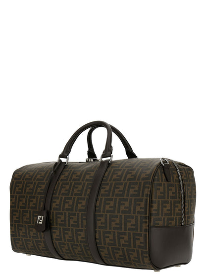 Fendi Men Brown Suitcase With All-Over Ff Motif And Ff Plate On The Front In Fabric For Men by Luosophy