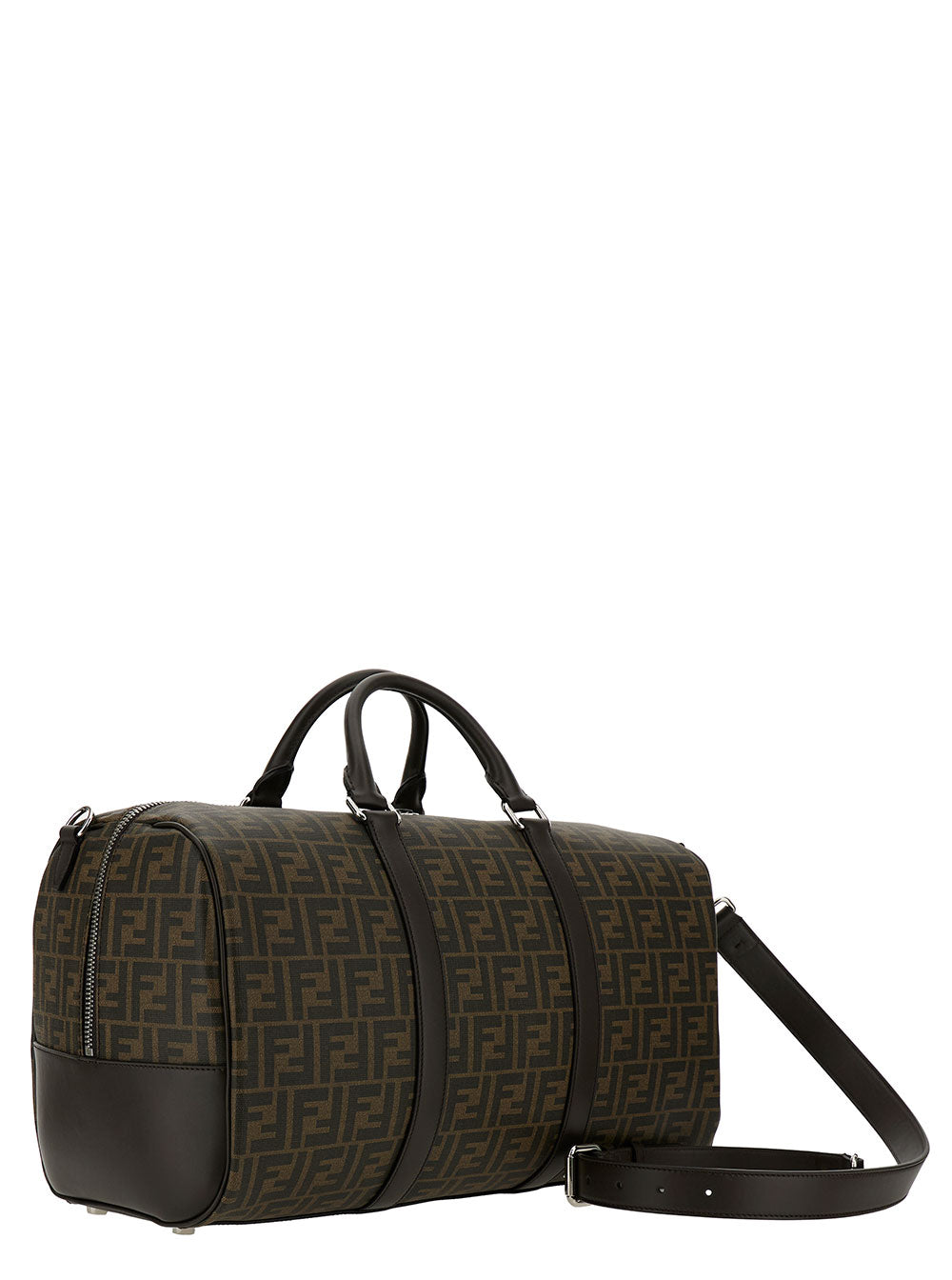 Fendi Men Brown Suitcase With All-Over Ff Motif And Ff Plate On The Front In Fabric For Men by Luosophy